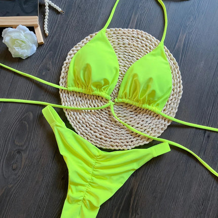 Set Bikini Triangolo Sexy Micro Perizoma Donna, Costume da Bagno Stampa Bandage, Abbigliamento da Spiaggia platinumshop