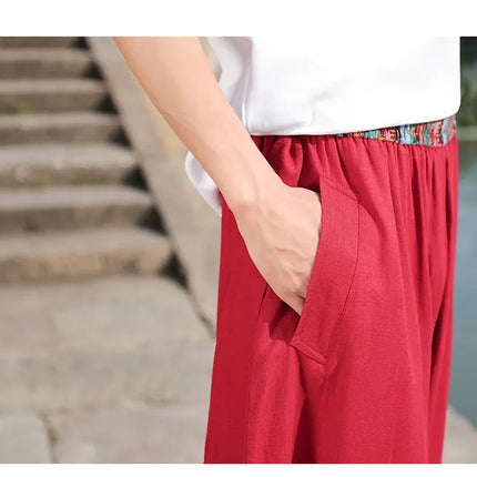 Pantaloni Larghi da Uomo Stile Cinese Retrò 2026, Taglie Forti, di Tendenza, Moda High Street, in Cotone e Lino, Leggings Uomo