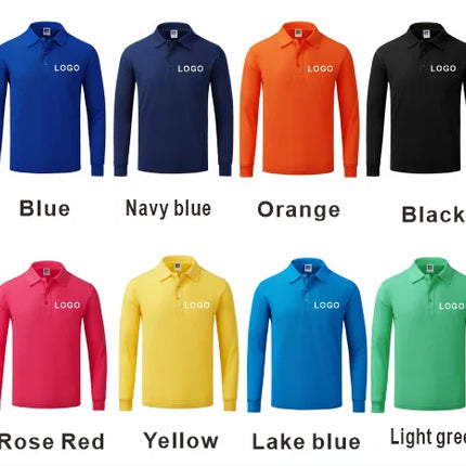 Long sleeve polo shirt in breathable cotton Personal Company Group Design Custom Logo print embroidery Casual men's and women's tops