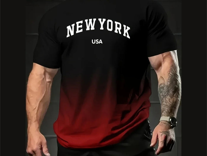 Men's Gradient T-Shirt New York 3D Print Short Sleeve Tee Fashion Casual Streetwear Men Pullover Simple Oversized T-Shirt for Men