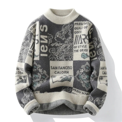 Men's Sweater New Autumn Winter Print Hip Hop Sweater Men Streetwear Print Pullover Tops Harajuku Couple Sweater