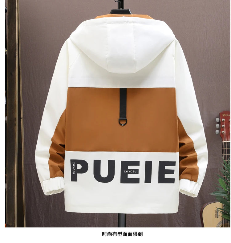 Fashion Men's Hooded Jackets 2026 Spring Autumn Youth High Streetwear Loose Casual Coat Outdoor Zipper Windbreaker Tops Clothing