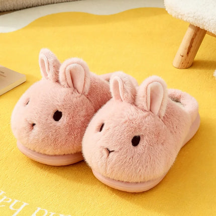 Novelty Cartoon Rabbit Slippers For Women Upright Ear Bunny Fluffy Plush Mules Woman Warm Full Back Home Slippers Winter Shoes