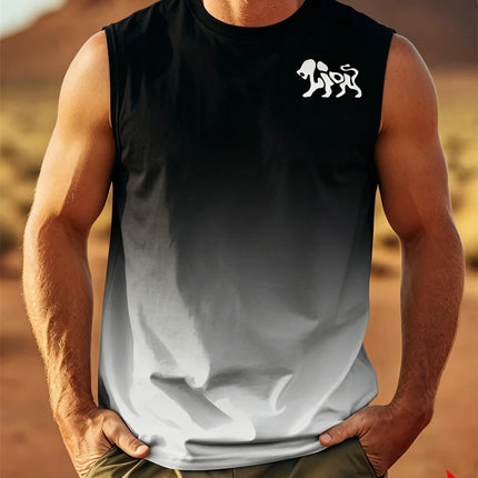 Men's Sleeveless T-Shirt with K Letter 3D Digital Print, Casual Polyester Round Neck Tank Top, Men's Sports Top.