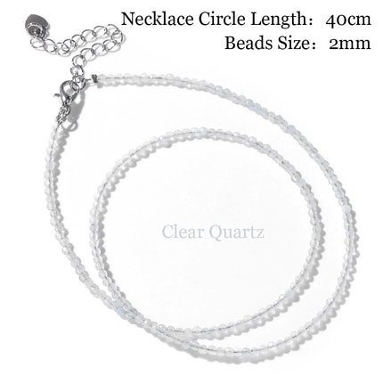 Mini Stone Beaded Necklace 2mm Faceted Natural Agat Quartzs Necklaces Female Fashion Party Choker for Women Girls Jewelry Gift PlatiNum