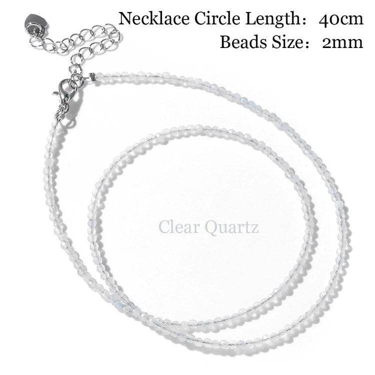 Mini Stone Beaded Necklace 2mm Faceted Natural Agat Quartzs Necklaces Female Fashion Party Choker for Women Girls Jewelry Gift PlatiNum