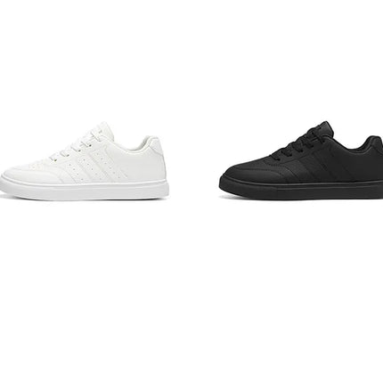 Men Classic Leather Skate Shoes Lace Up Flat Casual Sneakers Non Slip Daily Walking Footwear Black White 2 Colors