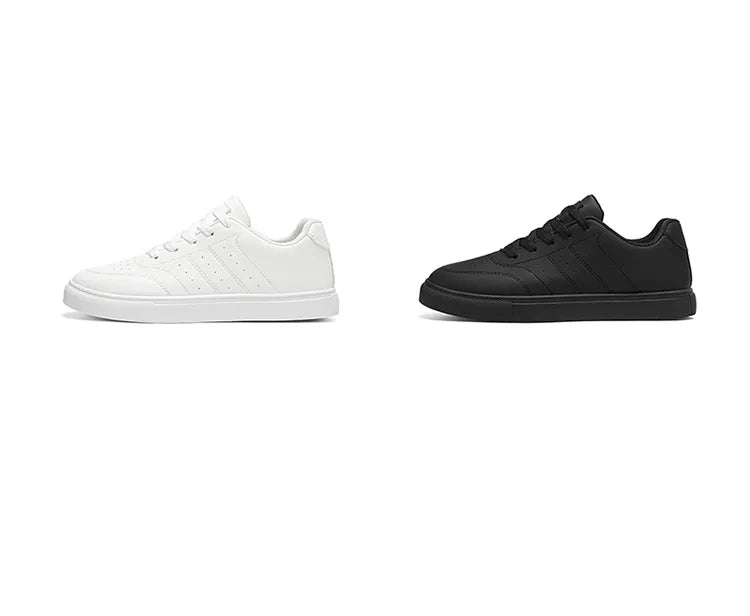 Men Classic Leather Skate Shoes Lace Up Flat Casual Sneakers Non Slip Daily Walking Footwear Black White 2 Colors