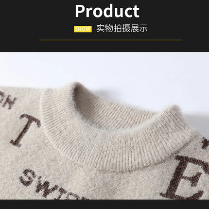 Fashion Letter Sweater For Mens Pullover O-Neck Slim Fit Jumpers Knitwear Warm Winter Korean Style Casual Mens Clothes