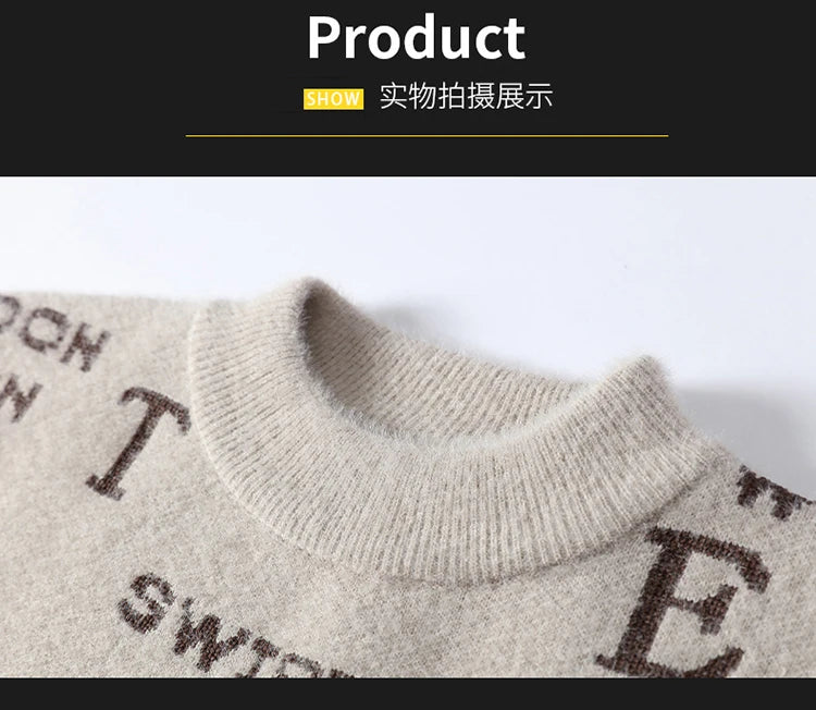 Fashion Letter Sweater For Mens Pullover O-Neck Slim Fit Jumpers Knitwear Warm Winter Korean Style Casual Mens Clothes