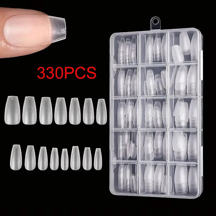Box of 330 Short Almond Nail Tips - Upgraded Matte Gel Nail Stickers, No File, Pre-Shaped Full Coverage Short Almond Nails