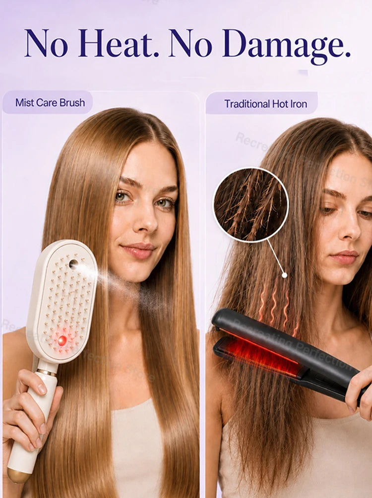 Electric Hair Straightening Brush – No Heat Spray, Red Light Therapy, Scalp Massage, Smooth, Wireless, Lightweight for Unisex