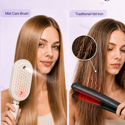 Electric Hair Straightening Brush – No Heat Spray, Red Light Therapy, Scalp Massage, Smooth, Wireless, Lightweight for Unisex