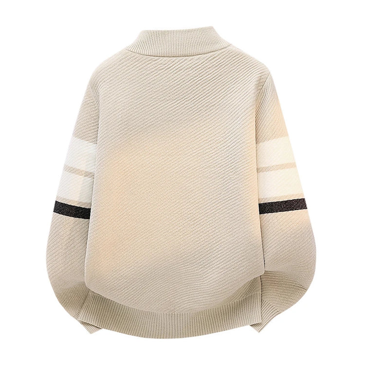 High Quality Fashionable and Simple Half Zipper stripe Sweater Men's Autumn and Winter Knitted Sweater Casual Pullover Top