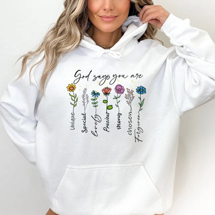 Fashion Funny Flower God Says You Are Unique Special Print Hoodies For Women Loose Hooded Sweatshirts Plus Size Pullovers Hoodie