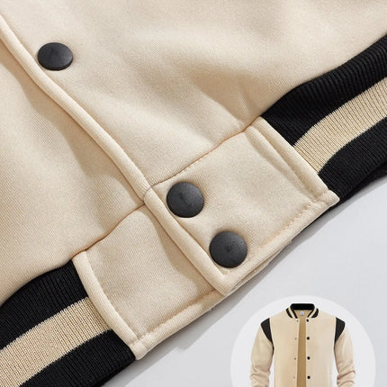 Men Color Block Varsity Jacket Fleece Lined Long Sleeve Button Baseball Coat Retro Swag Streetwear Casual Outerwear Y2K Clothes