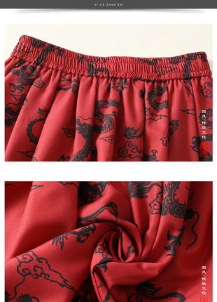 Men's Lantern Trousers Chinese Style Retro Red Dragon Casual Comfortable Harun Pants Men's Fashion Loose Wide Leg Streetwear