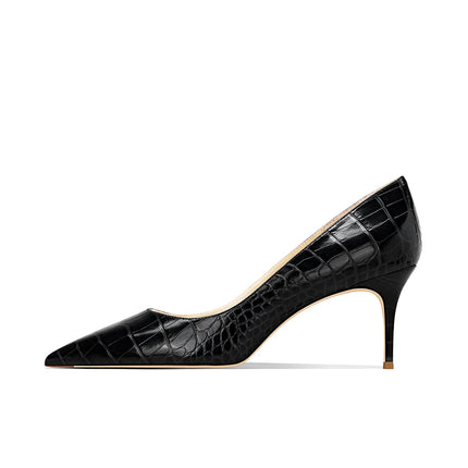 2025 New Blue Crocodile Leather High Heels Women Pointed Toe Stiletto Elegant Office Shoes