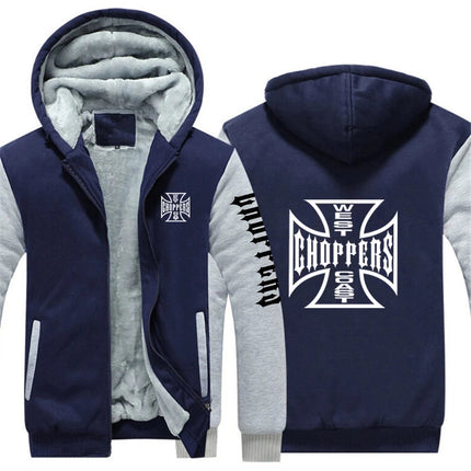 West Coast Choppers 2024 New Men's Hoodies Jacket Winter Thick Warm Fleece Zipper Hoodies Coat Casual Tracksuit Sportwear PlatiNum