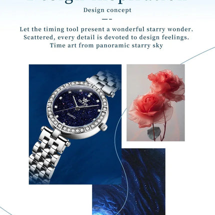 OLEVS 3641 Elegante orologio al quarzo da donna impermeabile Quadrante stellato luminoso in acciaio inossidabile con confezione regalo - Accessorio alla moda da donna platinumshop