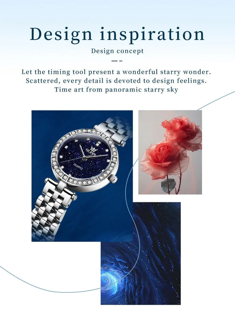 OLEVS 3641 Elegante orologio al quarzo da donna impermeabile Quadrante stellato luminoso in acciaio inossidabile con confezione regalo - Accessorio alla moda da donna platinumshop