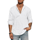 Camicia da uomo in cotone a maniche lunghe con colletto alla coreana in lino t-Shirt leggera e traspirante Streetwear mezza camicia hawaiana grande