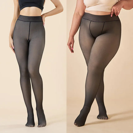 Women's Thermal Tights Fleece Lined Warm Winter High Waist Sexy Translucent Black Tights Thermal Legging Tights for Women