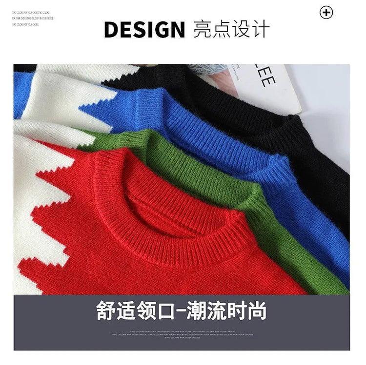 Dragon Graffiti Color blocked Fashion Knitted Sweaters Men's Knitwear Warm Pullover High Quality Mens Casual Loose Male Jumpers