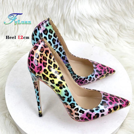 Moda Leopard Print 8cm 10cm 12cm Décolleté Donna Punta a punta Stiletto Sexy Celebrity Night Club Party Scarpe col tacco alto di grandi dimensioni platinumshop