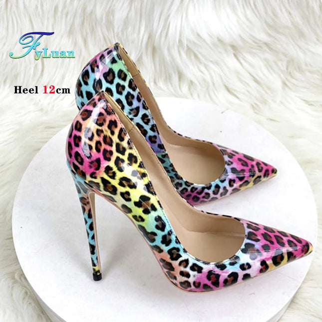 Moda Leopard Print 8cm 10cm 12cm Décolleté Donna Punta a punta Stiletto Sexy Celebrity Night Club Party Scarpe col tacco alto di grandi dimensioni platinumshop