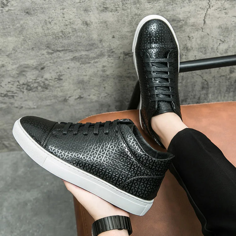 High-Quality Men Skateboard Shoes 2025 Fashion Large Size 46 Men's Leather Casual Shoes High Top Print Designer Luxury Shoes Man