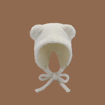 1Pc Women Cute Warm Beanie with Bear Era Earmuffs,Outdoor Travel Cycling Knitt Thick Fluffy Warm Pullover Cap for Autumn/Winter