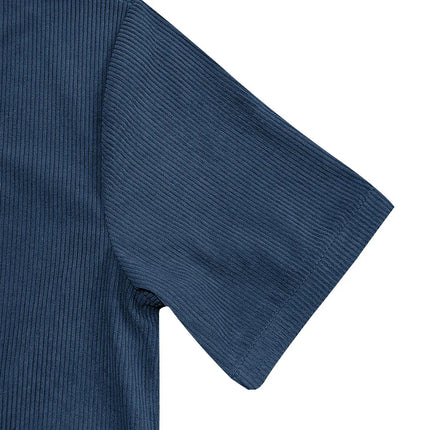Men's European and American Summer Corduroy Solid Color Slim Casual V-Neck T-Shirt Amazon