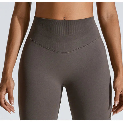Seamless Women Solid Color High Waist Yoga Pants Sexy Hip-lifting Tight Sports Pants Women Push Up Fitness Workout Yoga Leggings PlatiNum