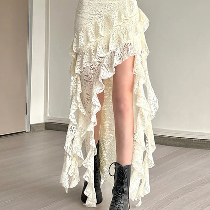 Nibber Nappe Gonne da donna Orlo irregolare Increspature multistrato Patchwork di pizzo Dolce tendenza estiva Pantaloni skinny versatili quotidiani