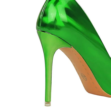 Donne 10.5cm tacchi alti in pelle lucida Drag Queen banchetto Dress Pumps Lady Luxury Crystal Bow Stiletto Blue Green Red Prom Shoes