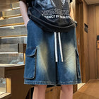 Pantaloncini di jeans cargo da uomo estivi Baggy dritti Moda Casual Pantaloni corti a gamba larga Tasca grande Jeans corti per vacanze al mare Uomo