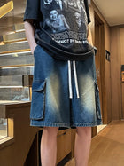 Pantaloncini di jeans cargo da uomo estivi Baggy dritti Moda Casual Pantaloni corti a gamba larga Tasca grande Jeans corti per vacanze al mare Uomo