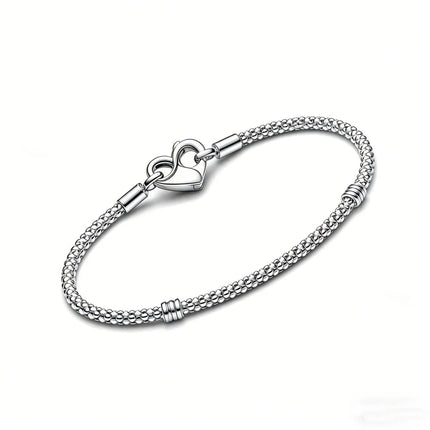 Nuovo Bracciale Artigianale Originale in Argento 925 con Charm, Liscio e Morbido, a Osso di Serpente, per Donna - Regalo 2026 PlatiNum