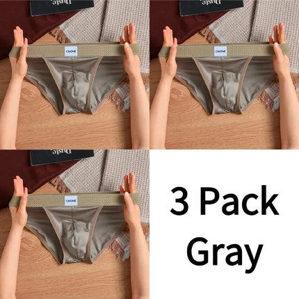 3 pezzi LORIEN CREST Slip bikini triangolari da uomo in raso di seta di lusso, traspiranti, ultra morbidi, comodi, sexy, intimo maschile