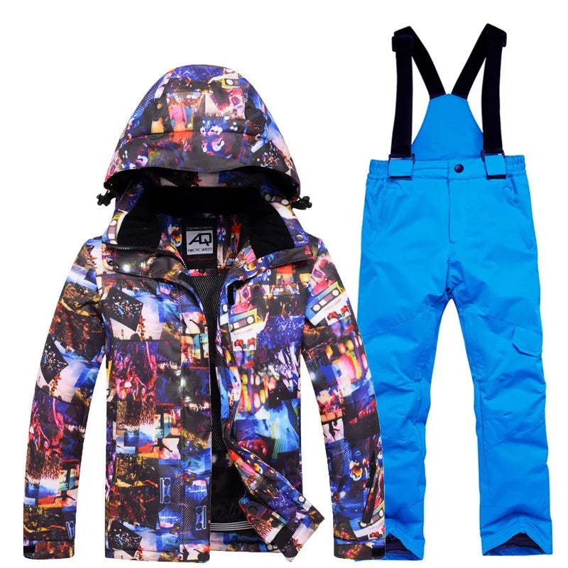 Cheaper, Children's Snow Suit, Snowboard Clothing Sets, Outdoor Wear, Ski Coat and Strap Pant, Kids Costumes, Boy‘s and Girl's