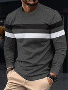 2025 Autumn/Winter Fashion Men's Long Sleeve Round Neck Splicing T-shirt Business Anti Wrinkle Street Wear Casual Top PlatiNum
