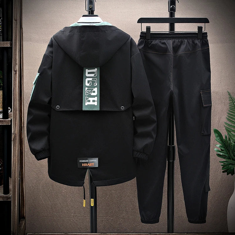 Casual Two-Piece Men's Sets 2026 Spring Autumn Loose Coats & Pant Tracksuits Outdoor Windproof Hooded Jacket And Jogger Clothing