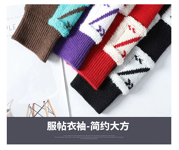 New Men's Fashion Round Neck Print Sweater Autumn Winter Contrast Color Printed Letter Long Sleeve Loose Casual Knitted Tops