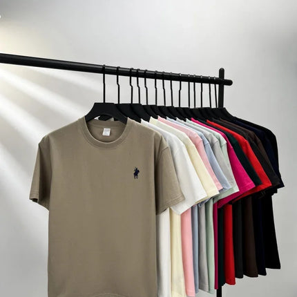 Men's Round Neck Short Sleeve 100% Pure Cotton T-shirt Hot Sale Luxury Brand Summer Exquisite Embroidery Pony Breathable Top