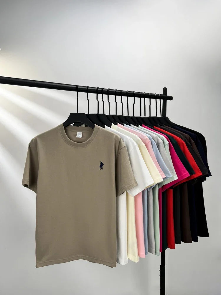 T-shirt da uomo girocollo manica corta in puro cotone 100% vendita calda marchio di lusso estate squisito ricamo pony top traspirante