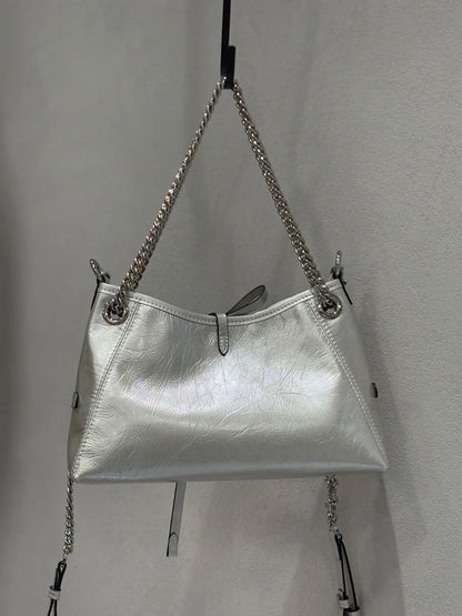 Women's Soft Top Grain Leather Tote Bag - Large Capacity Crossbody Shoulder Underarm Bag, Stylish Versatile Shopping Handbag