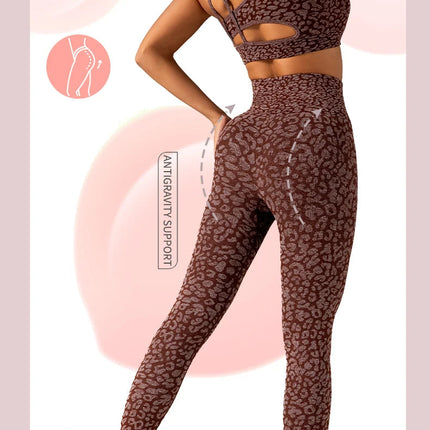 Women's Seamless Leopard Print Yoga Pants with Hip Lifting and High Waist Fitness Pants with High Elasticity PlatiNum