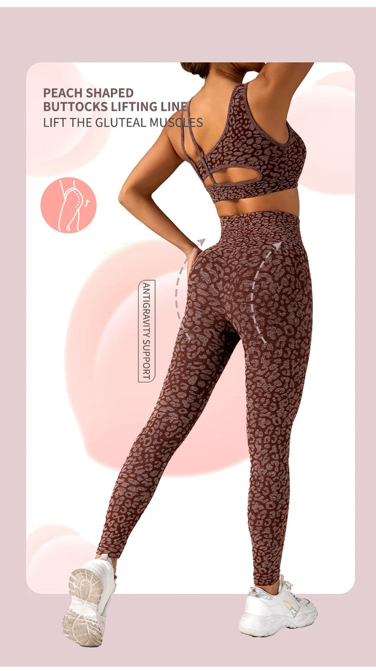 Women's Seamless Leopard Print Yoga Pants with Hip Lifting and High Waist Fitness Pants with High Elasticity PlatiNum