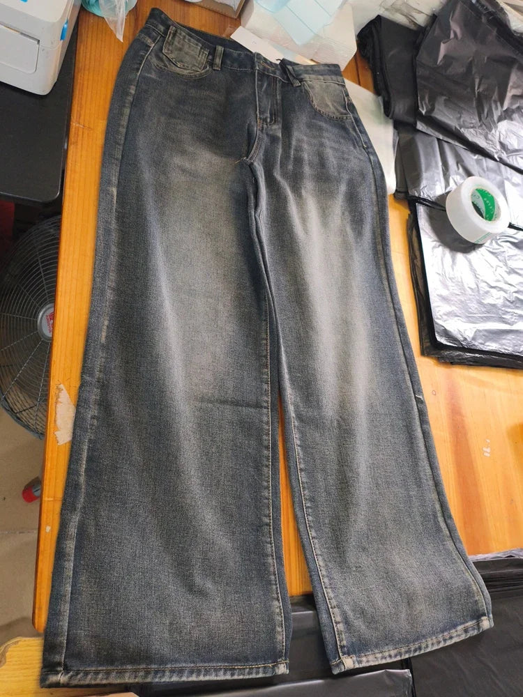 Jeans Vintage Blu Deeptown Y2k da Donna, Stile Giapponese Harajuku a Vita Bassa, Pantaloni in Denim Baggy Stile Anni 2000, Streetwear Americano Autunnale